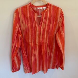 liz & co. Red and Orange Striped Pintuck Tunic